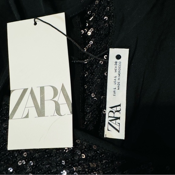 Zara Bloggers Fav Black Sequin Halter Neckline Midi Christmas Holiday Dress Sz L - Picture 17 of 17